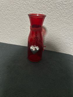 Red Glass Decorative Vase with Hanging Heart Accent