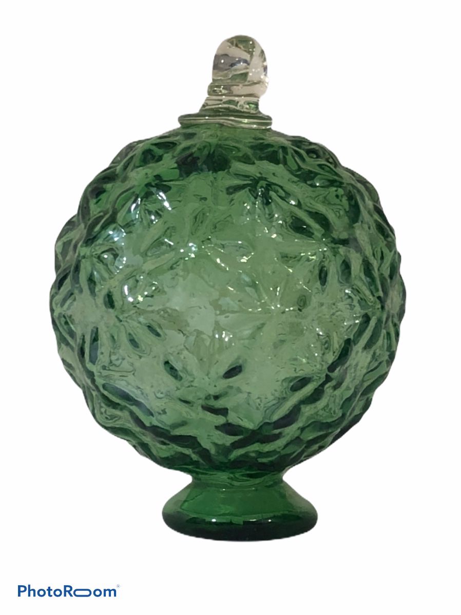 Antique Green Glass Star Pattern Christmas Ornament Orb Ball Decorative Sphere