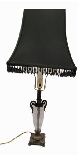 Hollywood Regency Style Table Lamp with Black Fringed Bead Shade - 5" Base