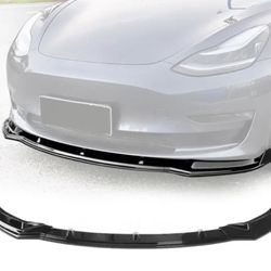 Fits 17-22 Tesla Model 3 IKON Style Front Bumper Lip 3PC PP - Gloss Black