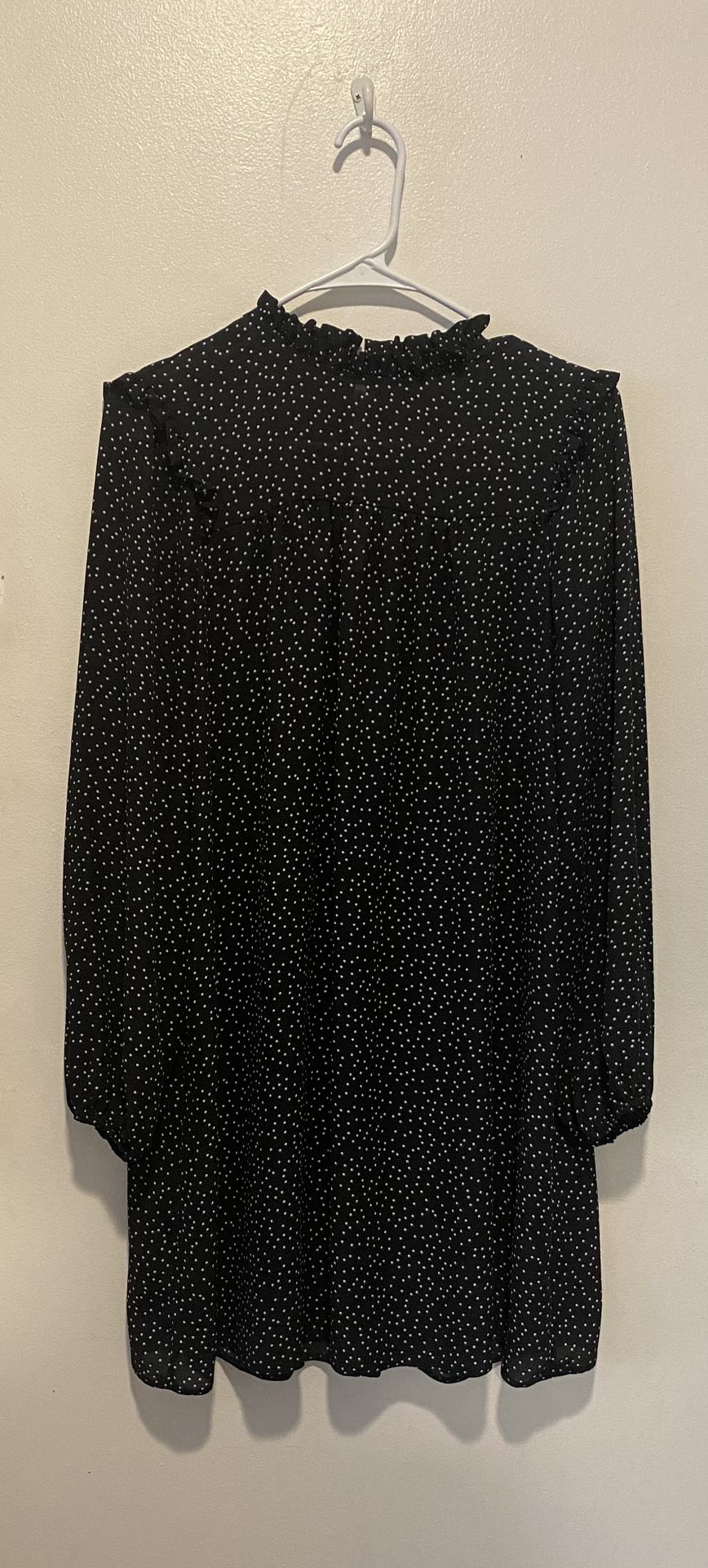 Black Dress/tunic White Polka Dots. Chiffon.