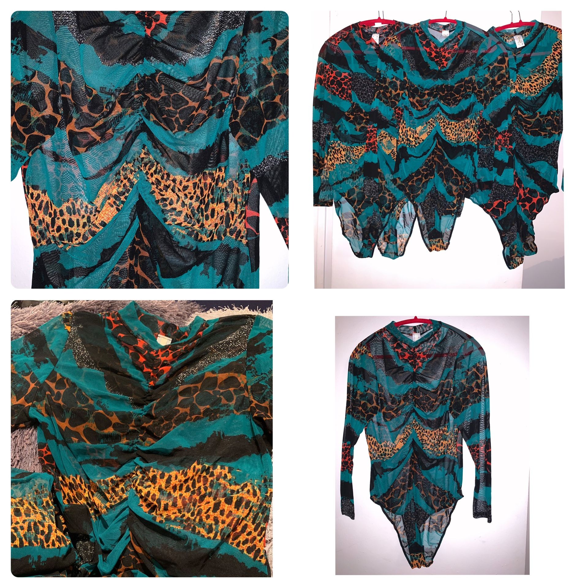 Sheer Leopard Print Bodysuit Top 3XL