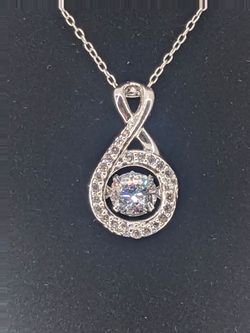 Sterling Silver Dancing CZ Pendant Necklace .925 Italy – Moving Center Stone