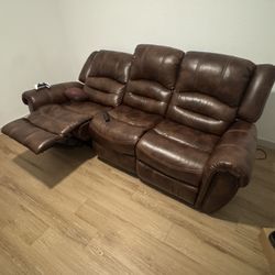 Brown Leather Reclining Sofa
