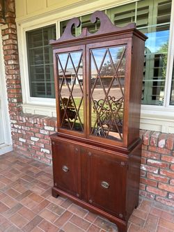 Vintage Mahogany China Cabinet with Glass Lattice Doors