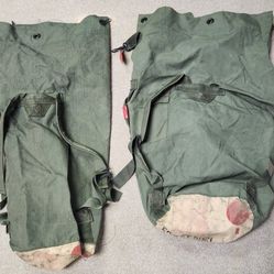 2 Military Duffle Bags, Top Load Green Nylon Sea Bag, Carry Straps