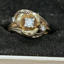 1960’s  14k GOLD ROSE AND  DIAMONDS  RING