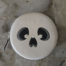 Coach Halloween Skull Coin Card Case in Chalk White Crossgrain Leather