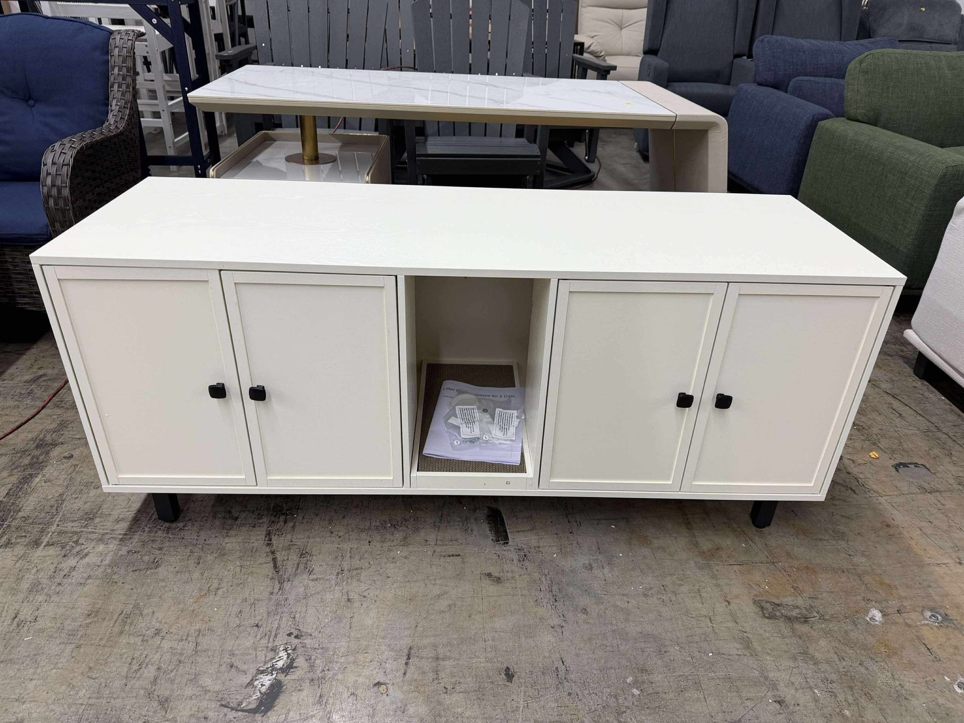 59 Inches Cat Litter Box Enclosure for 2 Cats, Hidden Litter Boxes Furniture with Cat Scratch Pad