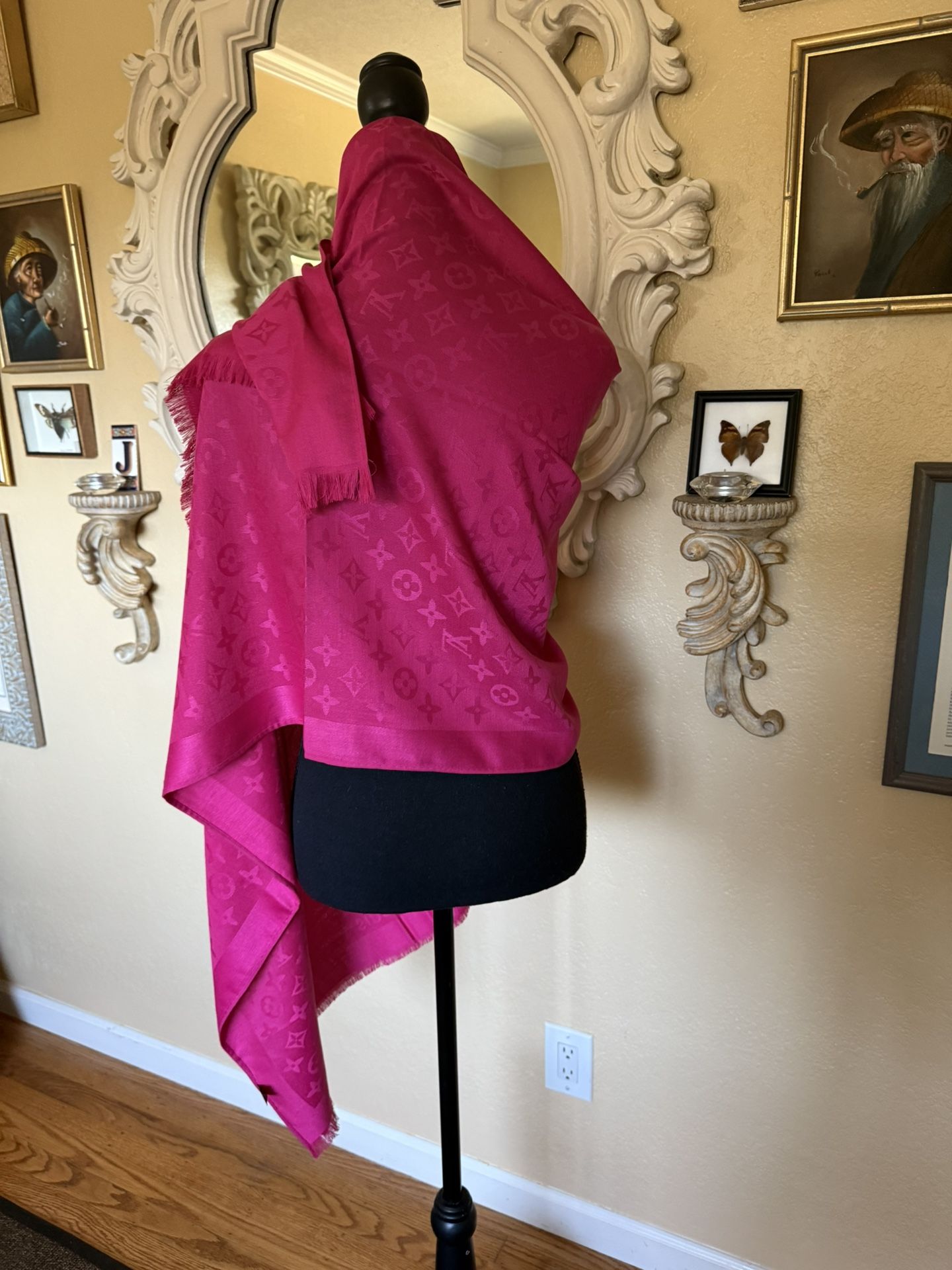 Authentic Louis Vuitton, Dark Pink Scarf, Shawl Wrap