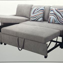 Grey Microfiber Sectional Sleeper Sofa Couch 