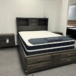 CAITBROOK GRAY QUEEN STORAGE BED WITH 8 DRAWERS