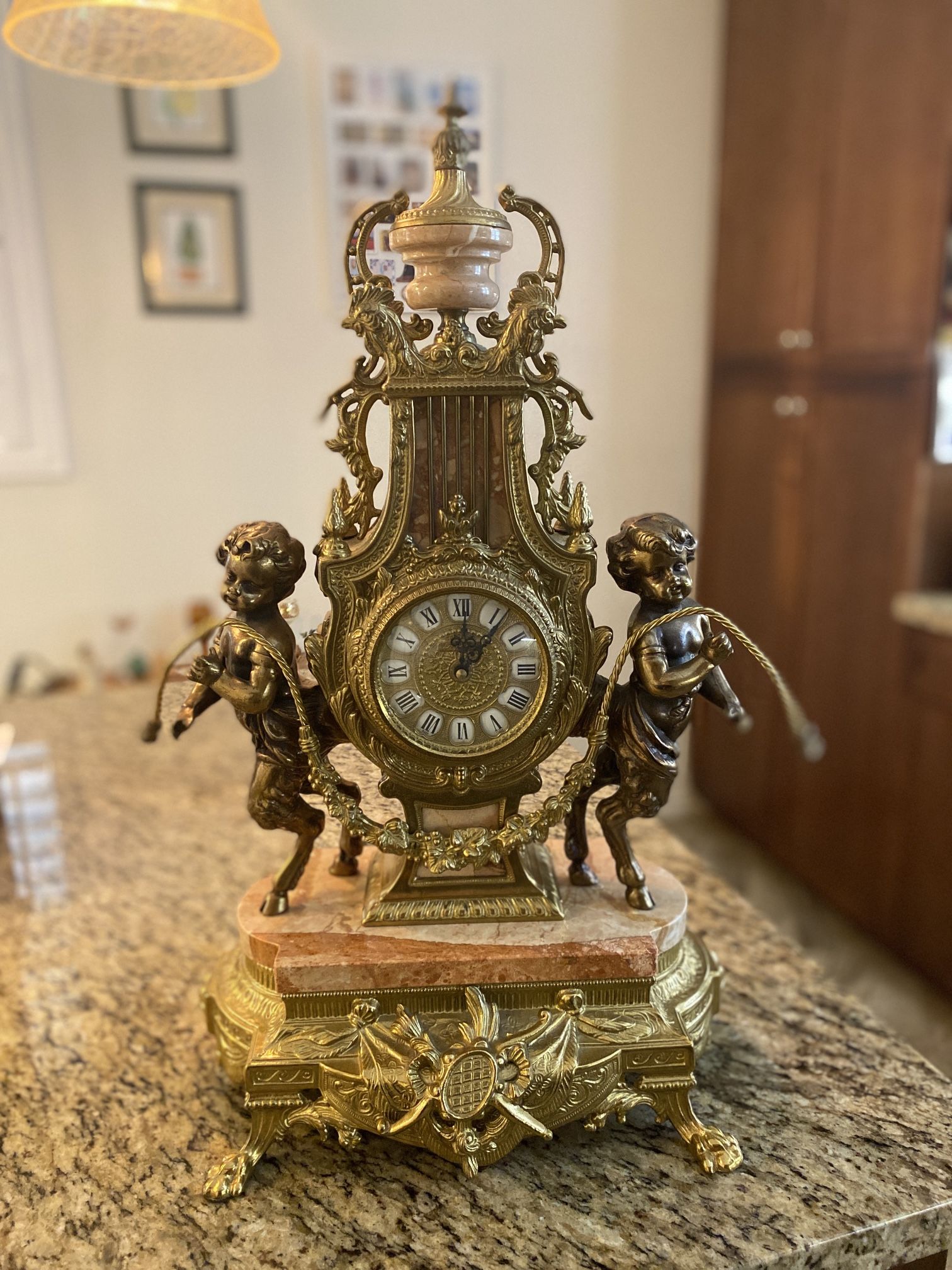 Neoclassical Style Gilt Metal Satyr Mantle Clock We