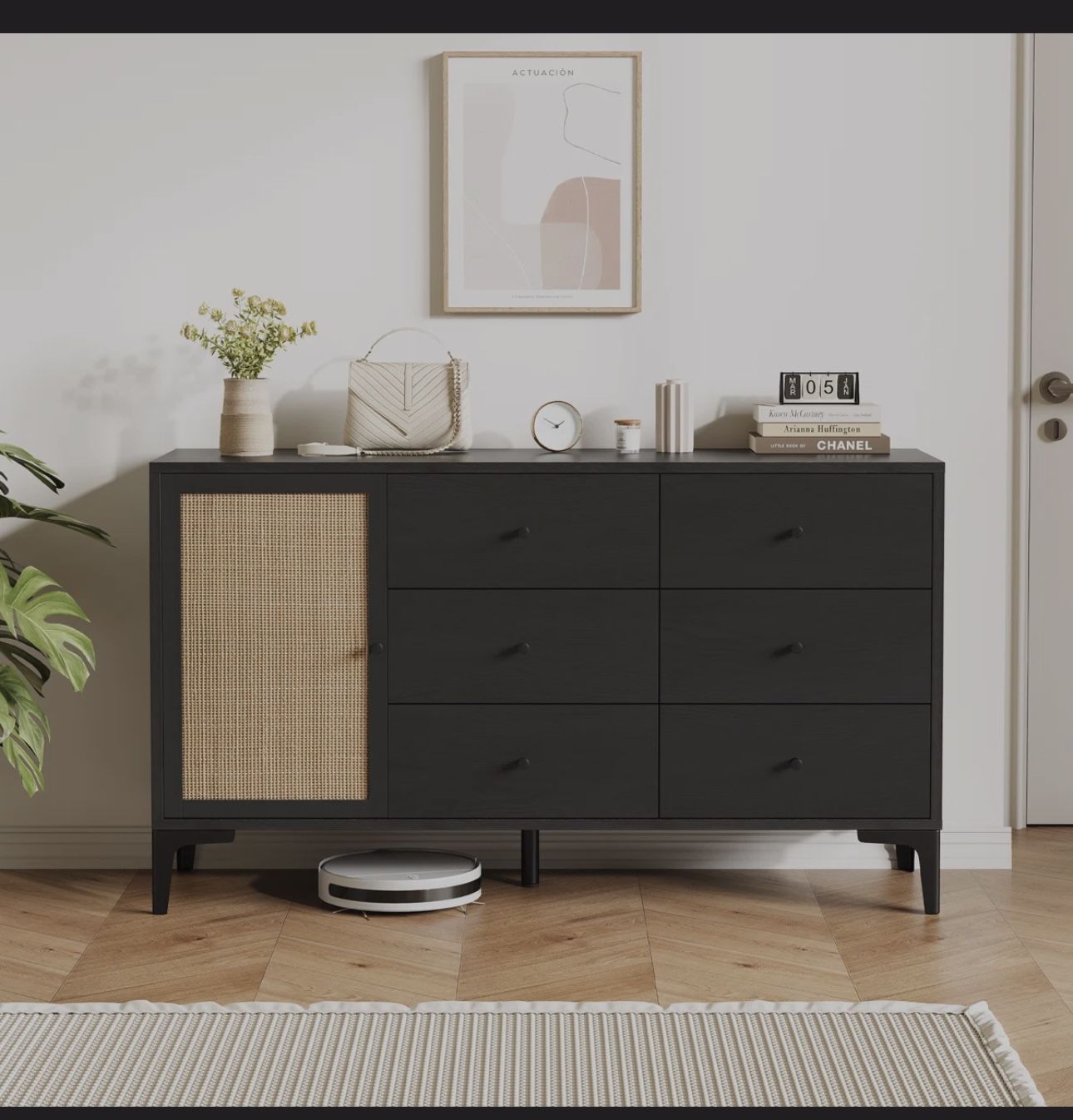 Boaventura Rattan Six-Drawer One-Door Storage TV Cabinet