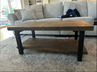 Reclaimed wood & iron coffee table and matching end table