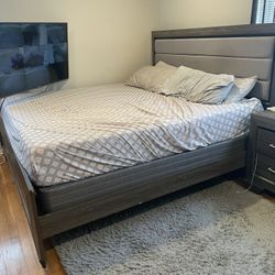 5pc Bedroom Set (Plus King Serta Mattress) Bedframe With Headboard, 6 Draw Dresser With Mirror, 5 Draw Chest, 2 Night Stands 