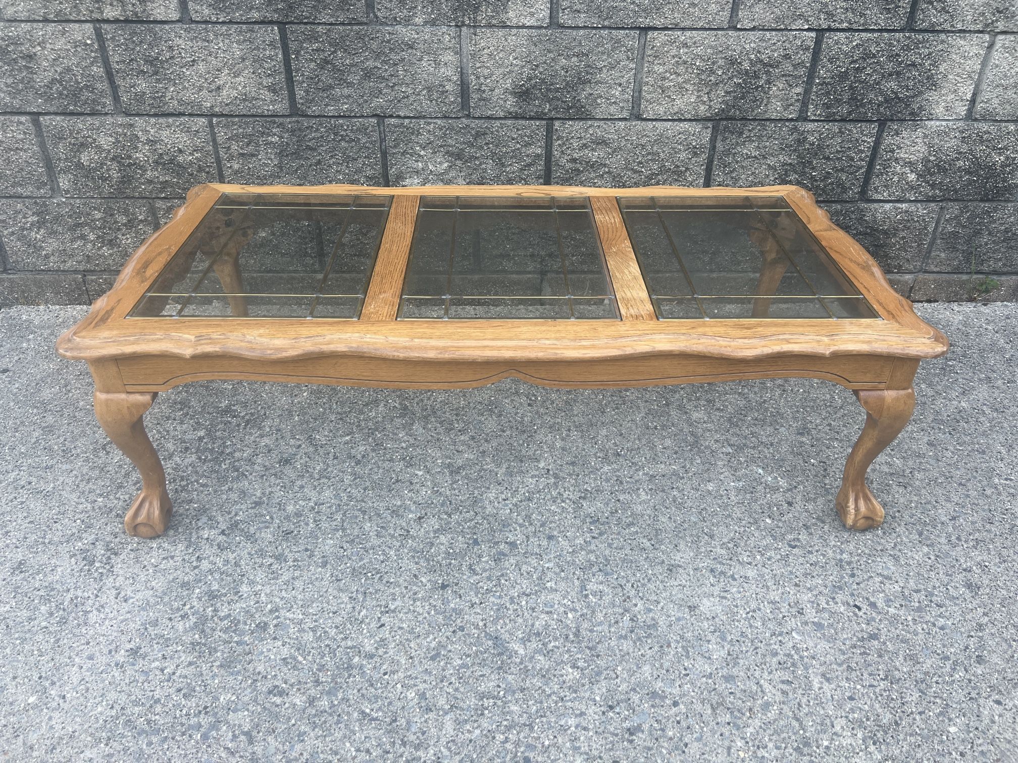 “paw” feet beveled glass coffee table 