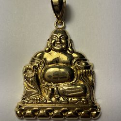 Real 10k Yellow Gold Laughing Happy Buddha Good Luck Charm Pendant 1.75” Inches Long 25mm Wide 5mm Bail Opening