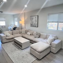 Large 8 Pc 159” Wide Reversible Modular Sectional Sofa & Chaise - Ivory