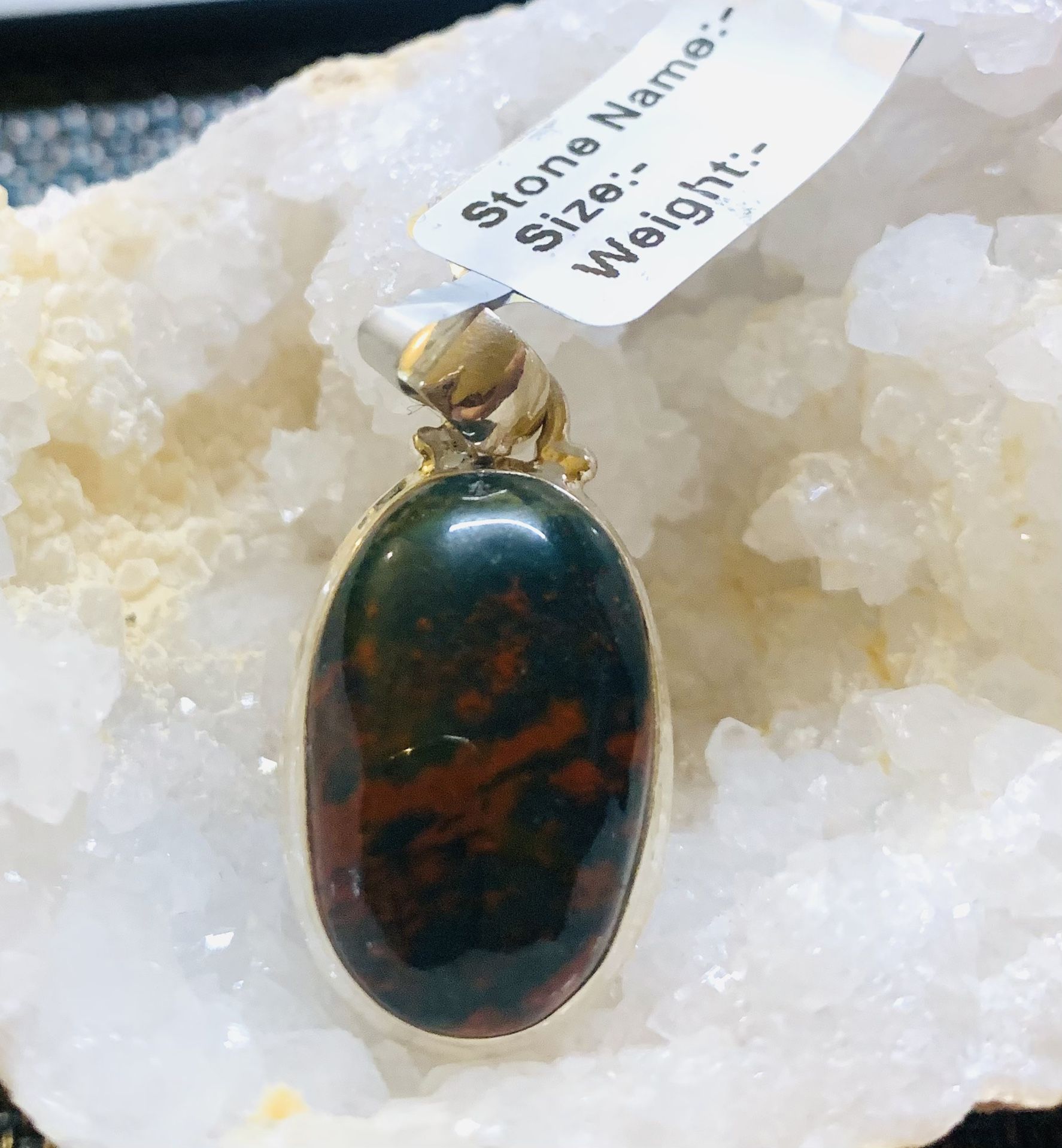 Nature Blood Stone Pendant. 925 Sterling Silver For Sale! 