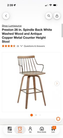 1 ONLY Preston 26 in. Spindle Back White Washed Wood and Antique Copper Metal Counter Height Stool