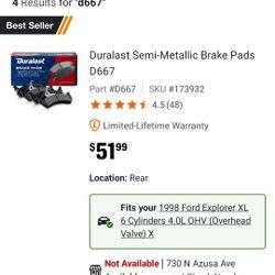 New Ford Rear Brake Pads Duralast D667