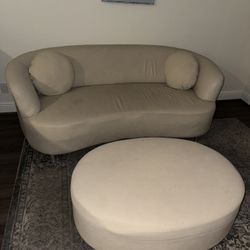 Modern Beige Loveseat Sofa with Matching Ottoman