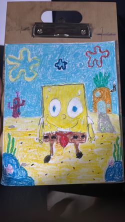 SpongeBob SquarePants Oil Pastel Drawing on Clipboard