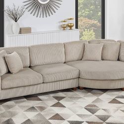 Beige Corduroy Sectional Sofa 