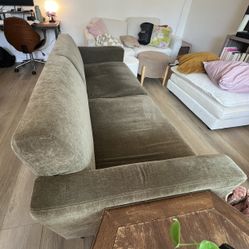 west elm mid century modern olive green velvet couch