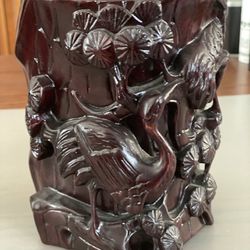 Vintage Whole Piece Wood Carved Chinese Pen Holder