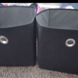 Set Of 2 Black Fabric Storage Bins