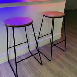 Mainstays 28"H Backless Stool Black Metal Base with Natural Wood Seat