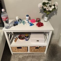 white side table. desk. bed side table. storage. with drawers