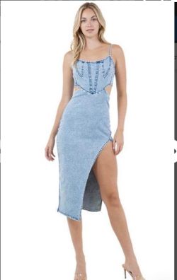 Light Wash Denim Corset Midi Dress