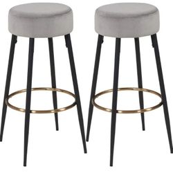 Duhome Set of 2, Modern Round Velvet Bar Stools, Height 30 Inches, Kitchen Breakfast Round Dining Chair Height for Coffee Shop, Bar, Grey