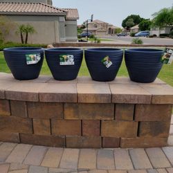 Vigoro 15 in. Ashton Large Brushed Denim Blue High-Density Resin Planter (15 in. D x 11.7 in. H)