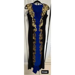 Tadashi Shoji Crepe Boatneck Gown – Metallic Paulette Detail – Size 6
