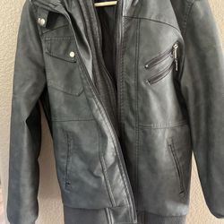 Mens Small Faux Leather Jacket Dark Grey