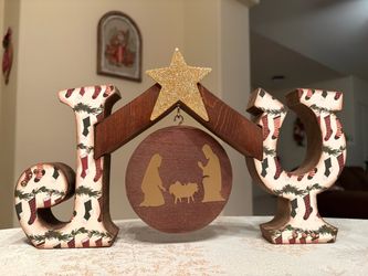 Nativity "JOY" Three-Piece Wooden Christmas Decoration