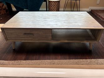 Sturdy Wood Coffee Table w/ Dual Drawers & Storage Nook