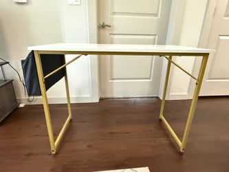 Modern White & Gold Desk with Storage Pocket