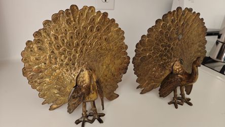 Vintage Brass Peacock Figurine , Bookends