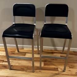 Set  of 2 Emeco 1951 by BMW Designworks Bar Stools Chairs Dark Blue USA made. 