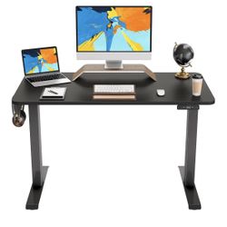 Standing Desk Dual Motors, Adjustable Height Electric Stand up Desk, 48 x 24 Inches Sit Stand Home Office Desk, Ergonomic Workstation Black Steel Fram