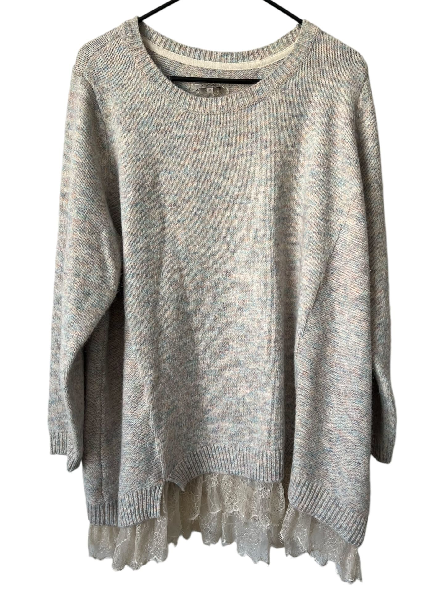 LOGO Lori Goldstein Womens 3X Multicolored Lace Hem Detail Sweater