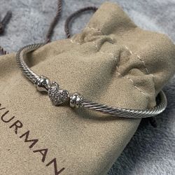  L Cable Heart Station Bracelet Set With Pavé Diamonds 