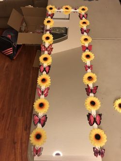 Sunflowers with pink butterflies mirror