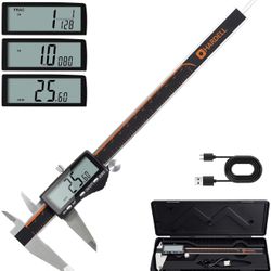 HARDELL Digital Caliper, Rechargeable 0-8 Inch Calipers Measuring Tool with Large LCD Screen, Inch/MM/Fraction, Stainless Steel, Auto-Off, Vernier Cal