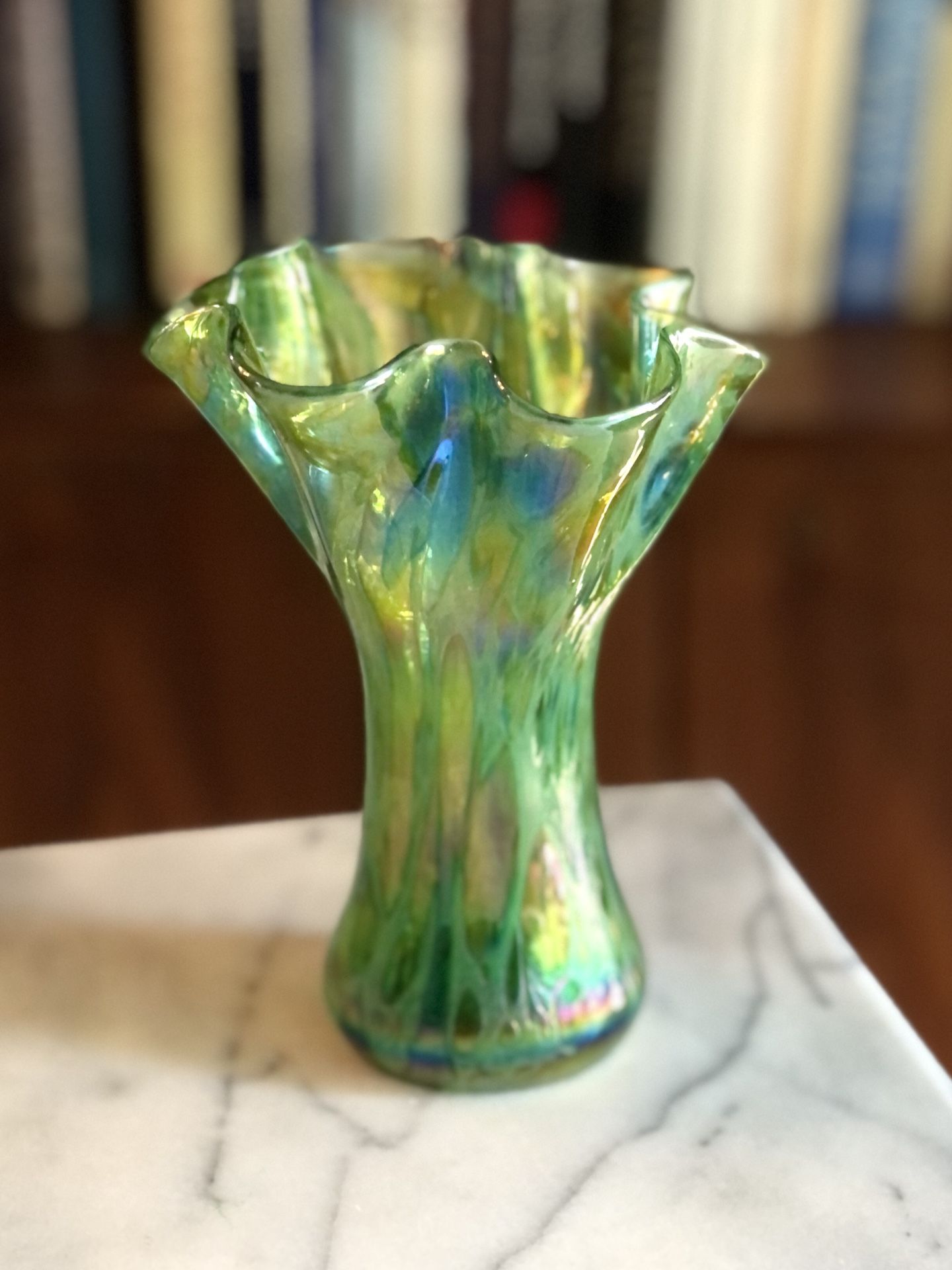 Glass Eye Studio Green Iridescent Vase